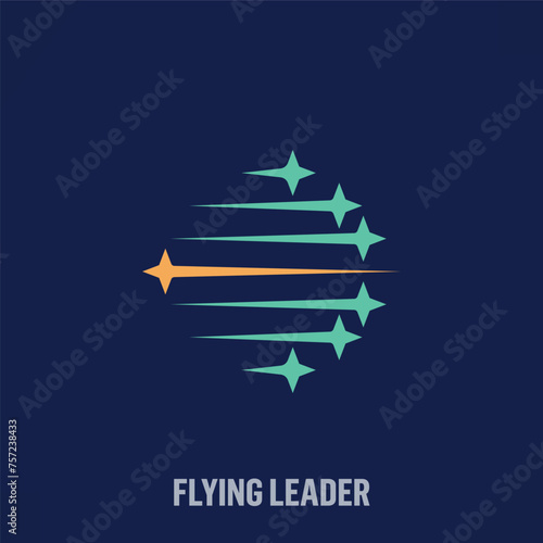 Creative flying leader and splash star logo. Uniquely designed color transitions. Development, success and team vector logo template.