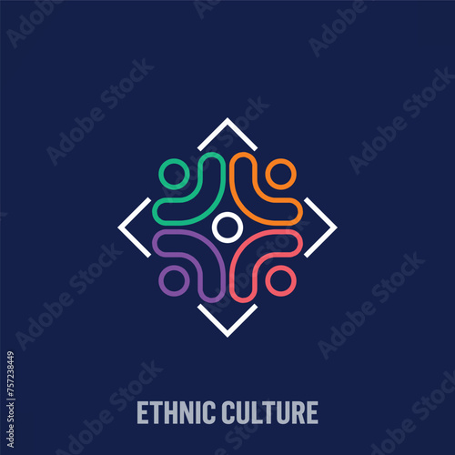 Ethnic culture logo made of creative human lines. Uniquely designed color transitions. Diversity and culture vector logo template.