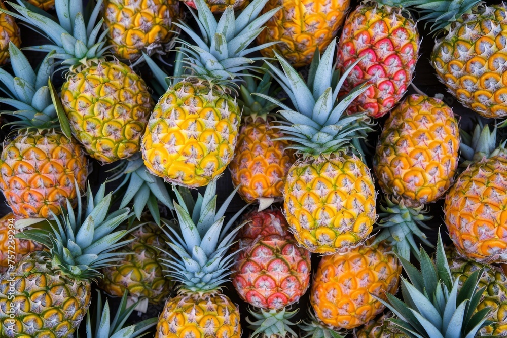 Colorful fruit pattern of fresh whole pineapples Colorful fruit pattern of fresh whole pineapples