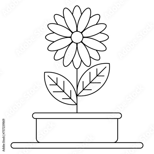 Flowers in a pot line illustration. Flowers icon. © Maximlacrimart