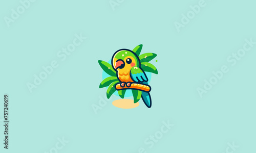 parrot on palm beach vector illustration flat design