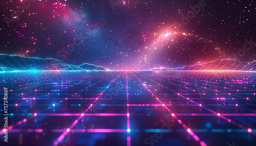 Retro style 80s digital synthwave futuristic Sci-fi street shape with neon lines background. Generated AI