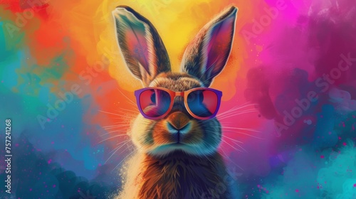 Painting of a Rabbit Wearing Sunglasses