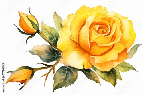 Watercolor yellow rose flower