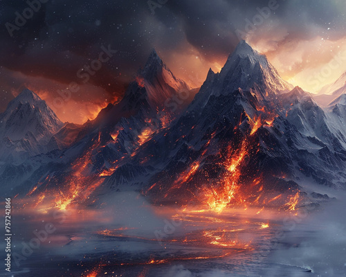 Glaciers warmth in ember glow