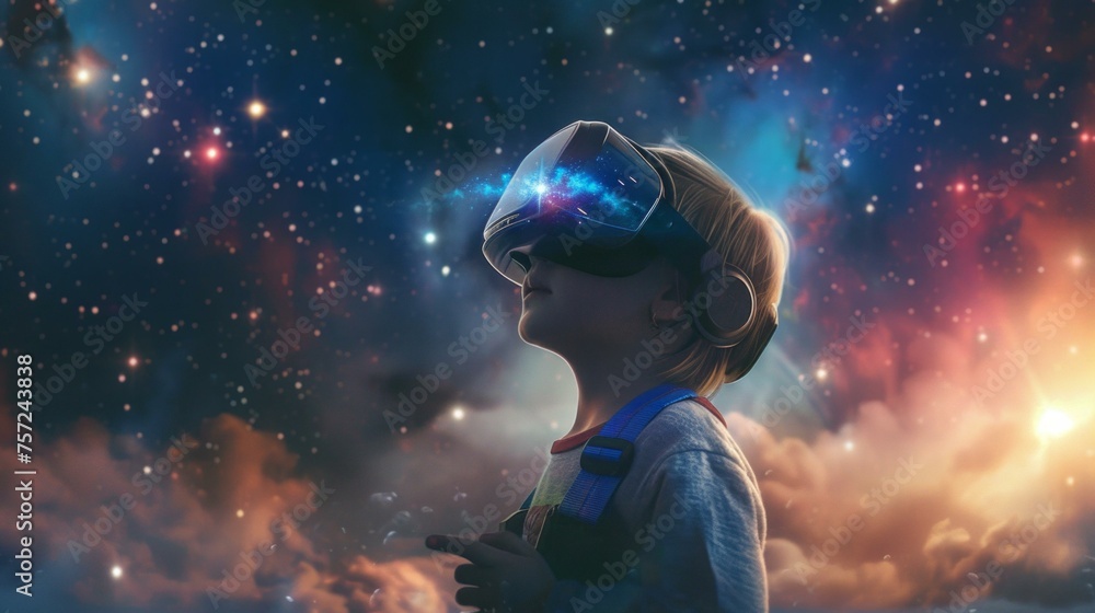 realistic kid with a harness and a virtual reality case with star , AI Generative realistic kid with a harness and a virtual reality case with star , AI Generative