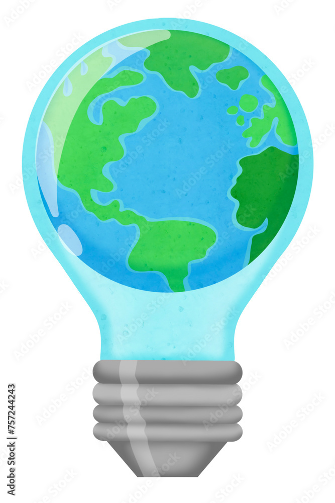 Earth planet inside light bulb. Environmentally friendly sources of energy Earth planet inside light bulb. Environmentally friendly sources of energy