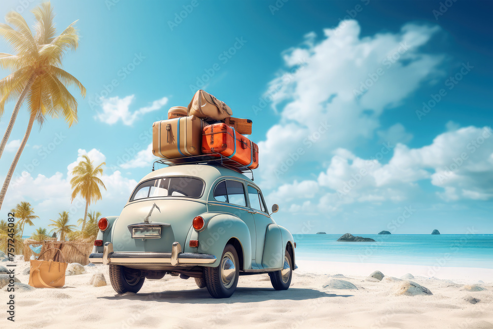 Fototapeta premium vintage car with beach on background
