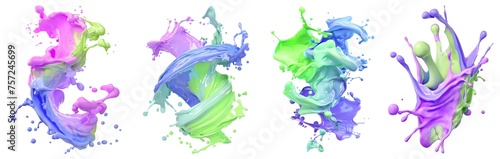 Set of pastel mixed multi colour colourful cream liquid paint ink splash swirl wave on transparent background cutout, PNG file. Many assorted different design. Mockup template for artwork graphic photo