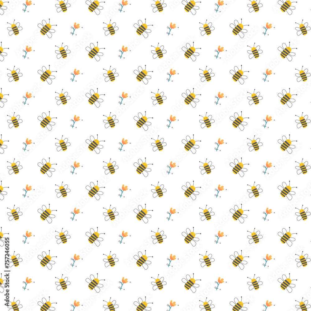 Cute Bee Seamless Pattern. Vector Illustration. Cute Bee Seamless Pattern. Vector Illustration.
