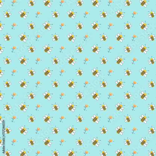 Cute Bee Seamless Pattern. Vector Illustration. 