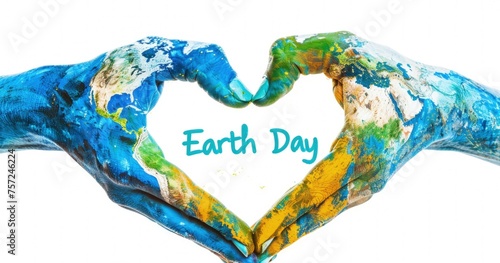 Fototapeta Naklejka Na Ścianę i Meble -  A heart made of two hands with the earth painted on them, Earth Day, environmental preservation.
