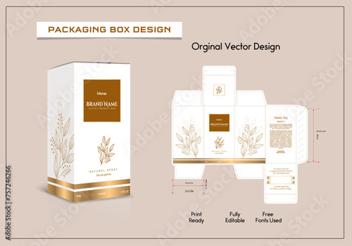 Luxury Packaging box design with Box dies line, 3d Box Mockup, icon, frames and Design elements, 3d Illustration, and Vector design Template.