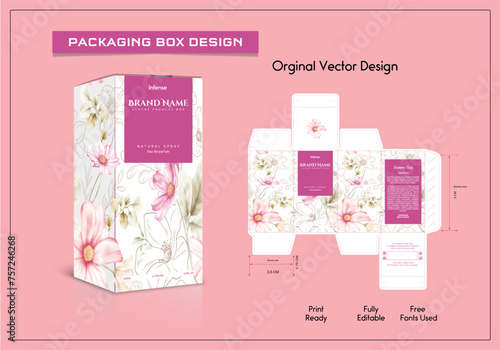 Packaging box design with 3d Box dies line, 3d Box Mockup, icon, frames and Design elements, 3d Illustration, and Vector design Template.