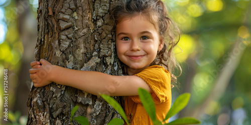 a child hugs a tree out of love for nature © Riverland Studio