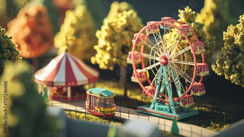 miniature ferris wheel with toy vibes in isometric perspective photo