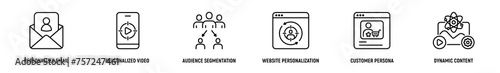 Personalized Marketing Line Icon Set, Editable Stroke. Personalized, Email, Video, Audience, Segmentation, Website, Strategy.