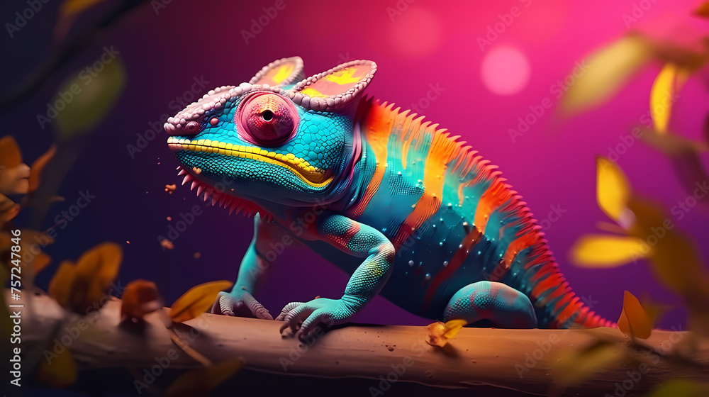 Fototapeta premium Chameleon on background, colorful fantasy animal