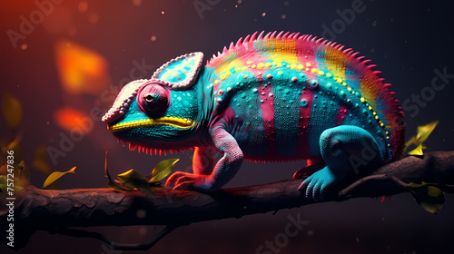 Chameleon on background  colorful fantasy animal