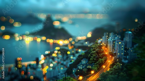 Tilt-shift photography of the Rio de Janeiro. Top view of the city in postcard style. Miniature houses  streets and buildings