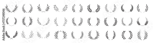 Set of black laurels frames branches. Hand drawn vector laurel leaves decorative elements