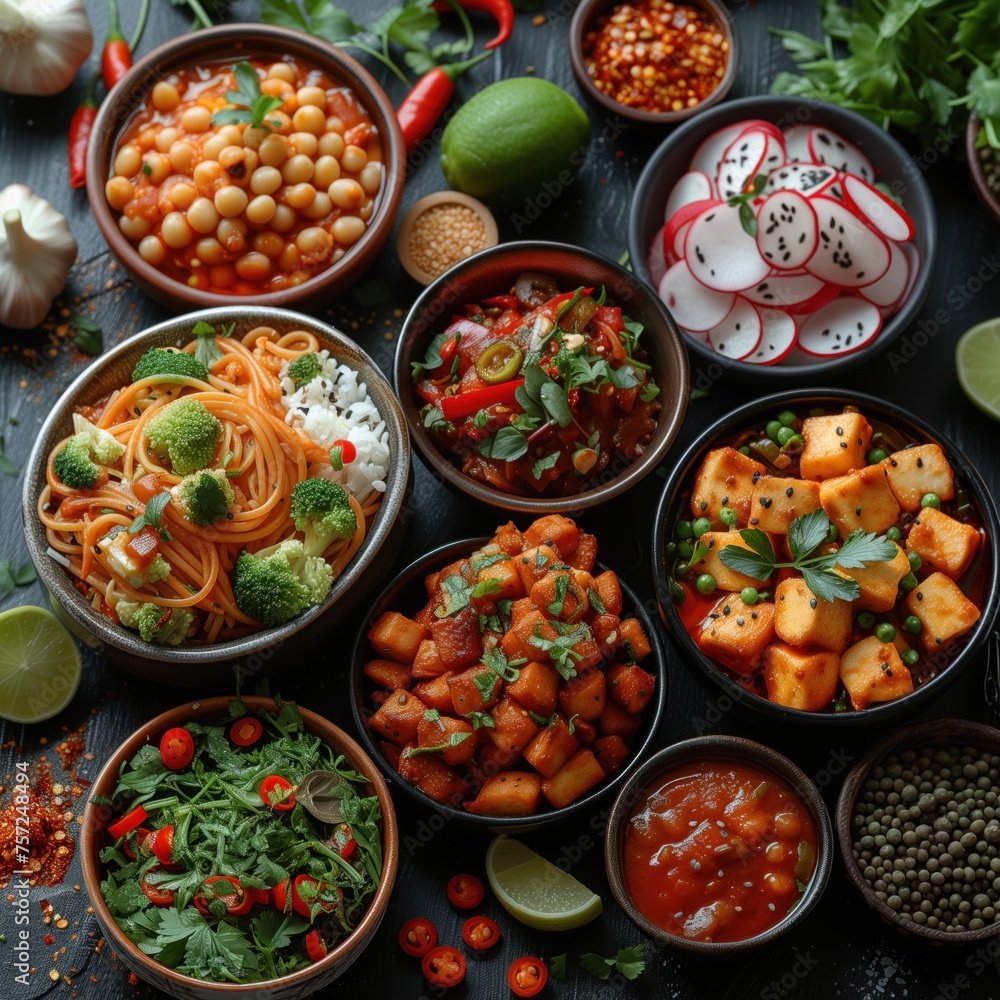 variety of dishes on the table asian cuisine variety of dishes on the table asian cuisine