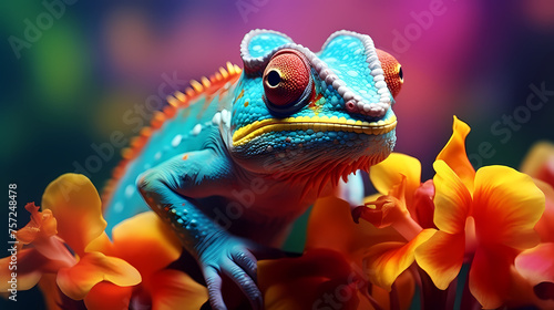 Chameleon on background, colorful fantasy animal