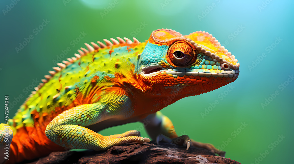 Fototapeta premium Chameleon on background, colorful fantasy animal