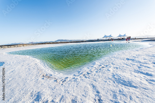 Emerald Lake in Lenghu Town, Haixi, Qinghai Province at dusk photo