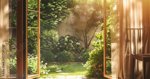 The Inviting Open Door that Leads to a World of Green Plants and Gentle Sunlight