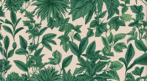 Wallpaper Mural Organic Foliage Simple Hand-Drawn Pencil Illustration of Green Plants and Leaves Pattern, Vintage Botanical Graphic Design Torontodigital.ca