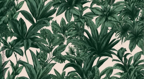 Organic Foliage Simple Hand-Drawn Pencil Illustration of Green Plants and Leaves Pattern, Vintage Botanical Graphic Design