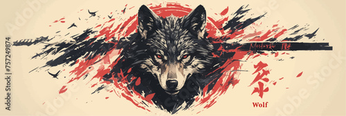 A banner featuring a flat, stylized, and abstract representation of a wolf head in graphic design