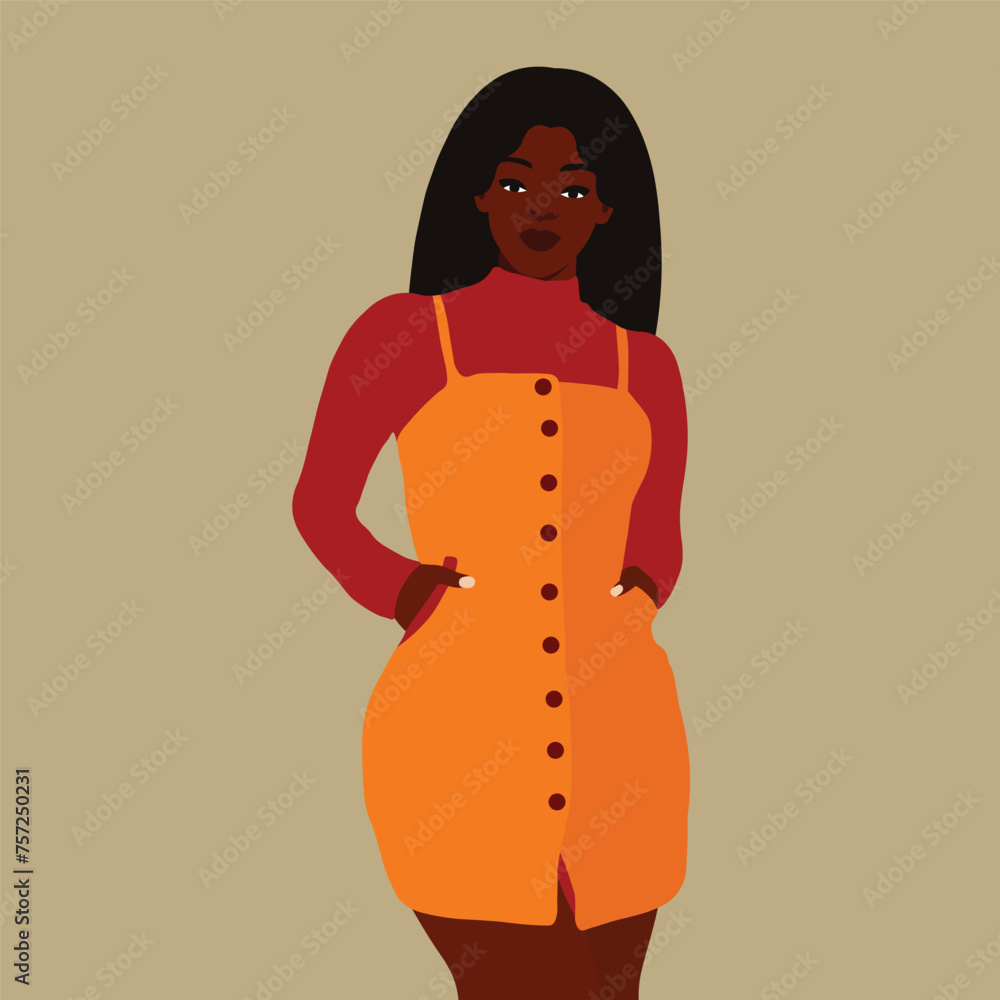 Beautiful black woman in elegant art style vector Beautiful black woman in elegant art style vector