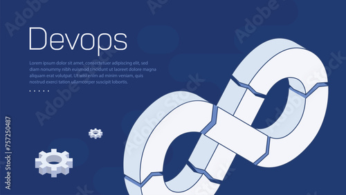 DevOps diagram, DevOps software development IT concept, DevOps banner concept has 8 steps to analyze such as plan, code, build, operate, deploy, test, monitor.