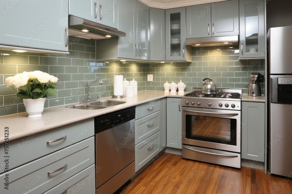 Fototapeta premium a beautiful small modern apartment kitchen professional advertising photography