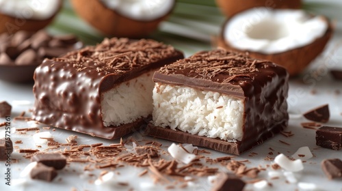 dessert coconut chocolate bar closeup