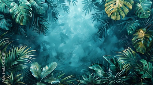 Copy Space Botanical frame border  background  monstera leaf watercolor  environment care style AI image Generative