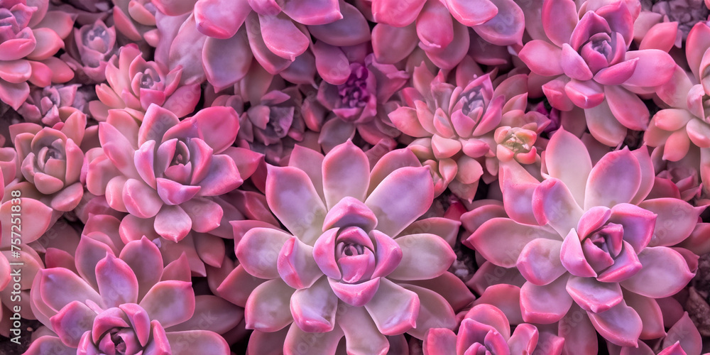 Bright saturated background with succulents. Pink and burgundy succulents. Background filled with succulents. Aesthetics of succulents.Background,template with succulents.Bright and juicy plants