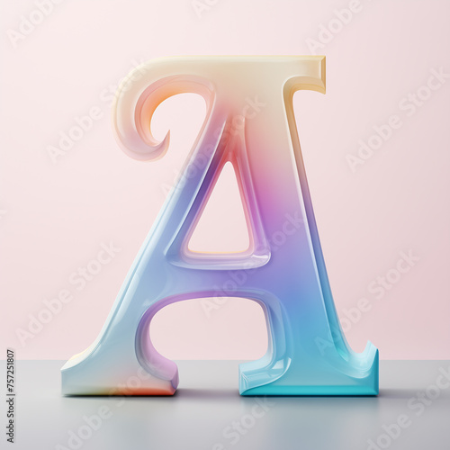 Dreamy pastel frosted glass letter A. Colorful bright letters for inscriptions. Children's font in cartoon style. For birthdays and children's holidays.