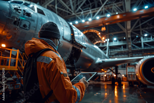 Innovative engineer managing aircraft assembly in hangar using digital tablet © Fernando Cortés