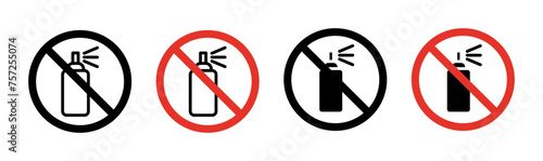 No Aerosol Spray Sign Icon Set. Forbidden Spray Graffti vector symbol in a black filled and outlined style. Vaporizing Ban Sign. photo