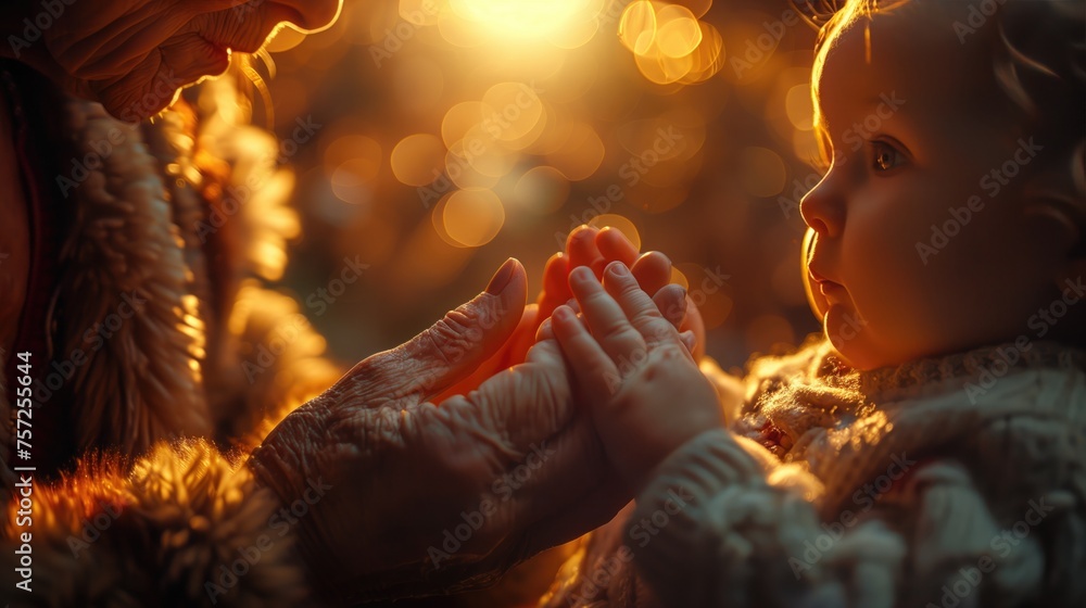boy with a grandfather holding his hand, in the style of warm tones. candid family moments, spending time together boy with a grandfather holding his hand, in the style of warm tones. candid family moments, spending time together
