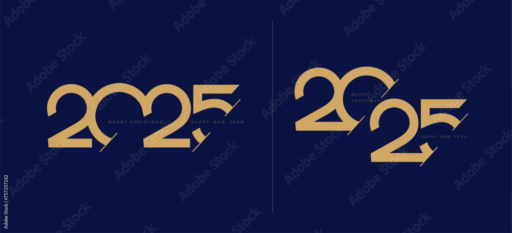 2025 Trend typography logo design black concept. Modern Happy New Year 
