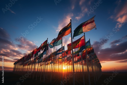 Diverse assortment of world flags available for purchase and commercial licensing