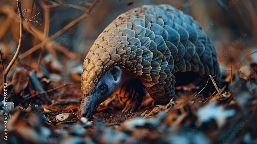 nocturnal pangolin moving through the underbrush, showcasing the unique and endangered species