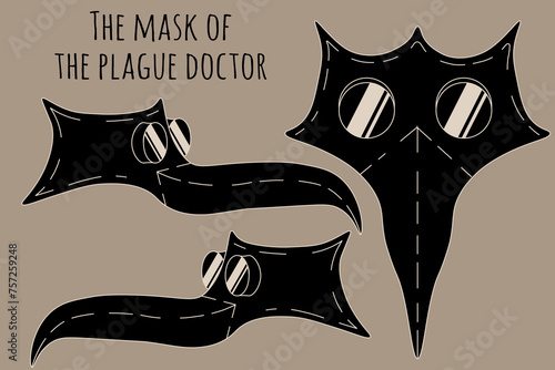 Mask Plague Doctor. Raven scary mask. Vector illustration can used Halloween web design. EPS 10 Editable stroke 