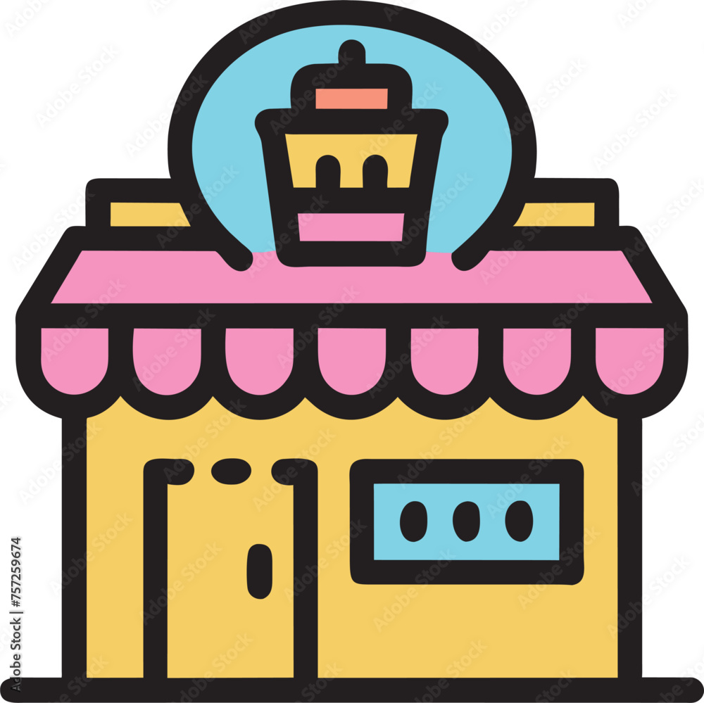 the cake store , sticker, icon colored outline
