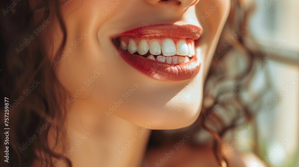 Close-up ebullient smile with perfect white teeth Close-up ebullient smile with perfect white teeth