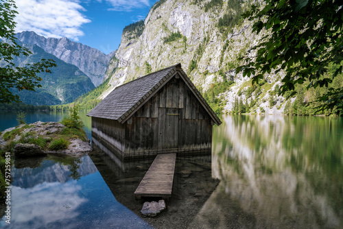 Lake Obersee view of a wooden hut